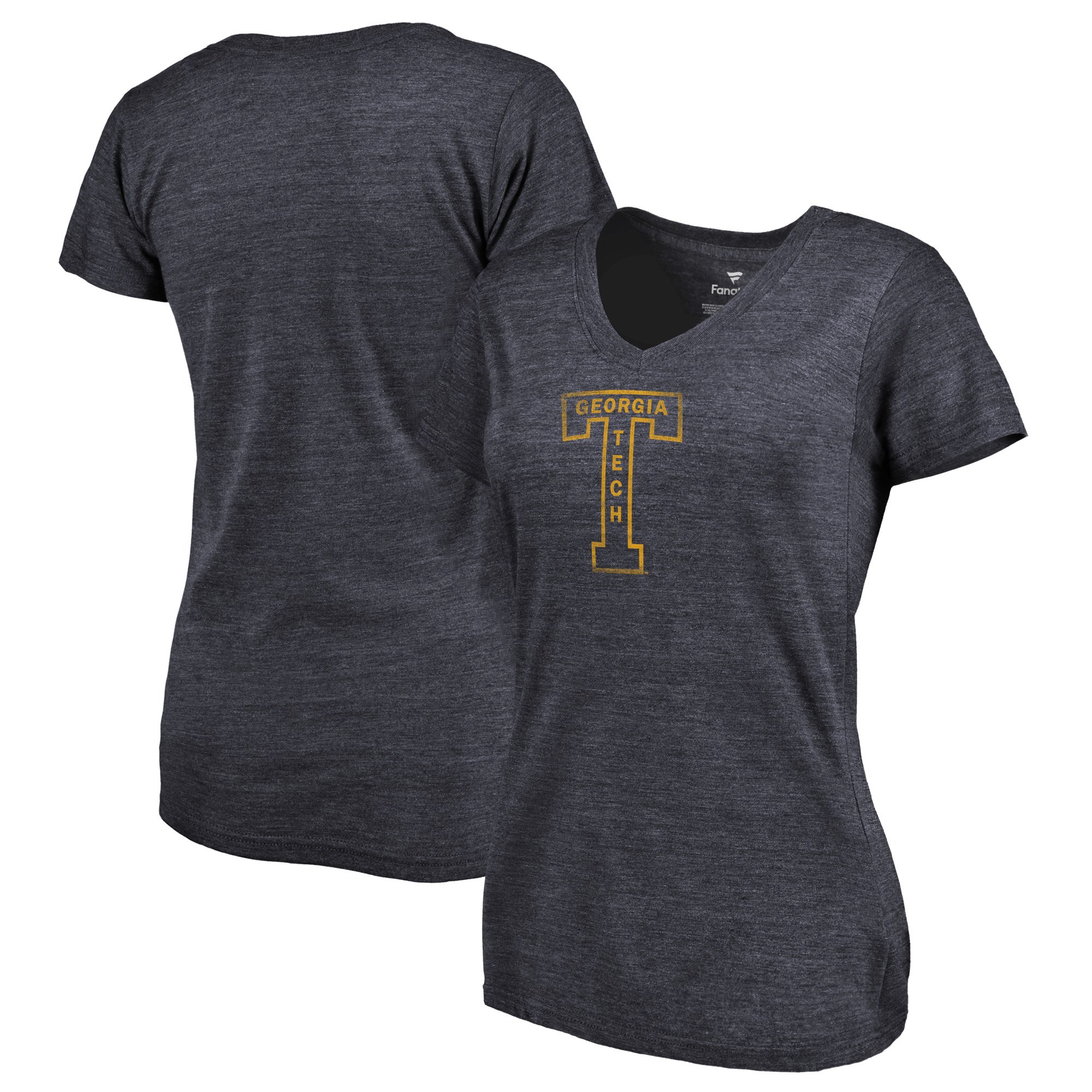 2020 NCAA Fanatics Branded GA Tech Yellow Jackets Women Navy College Vault Primary Logo TriBlend VNeck TShirt